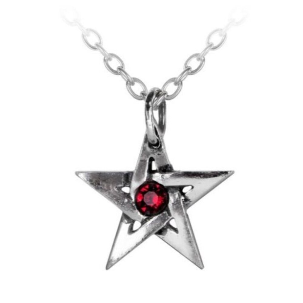 Alchemy Gothic ✦ Crystal Pentagram Pendant ✦ Red Crystal Pewter Star Symbol NWT